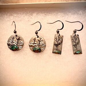 Silver and Turquoise Tree Design Earrings Set